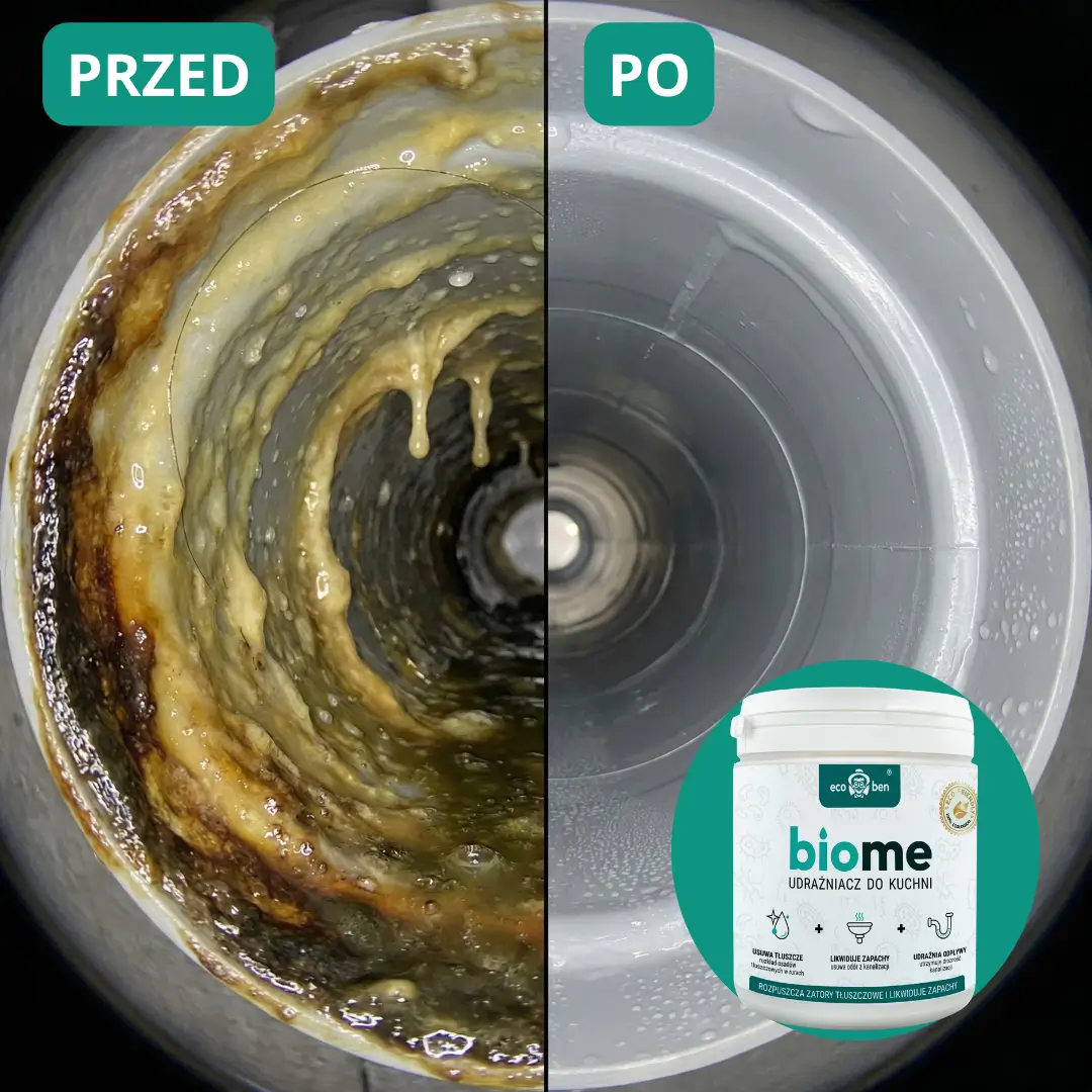 BioMe Udrażniacz do Kuchni — etykieta z korzyściami