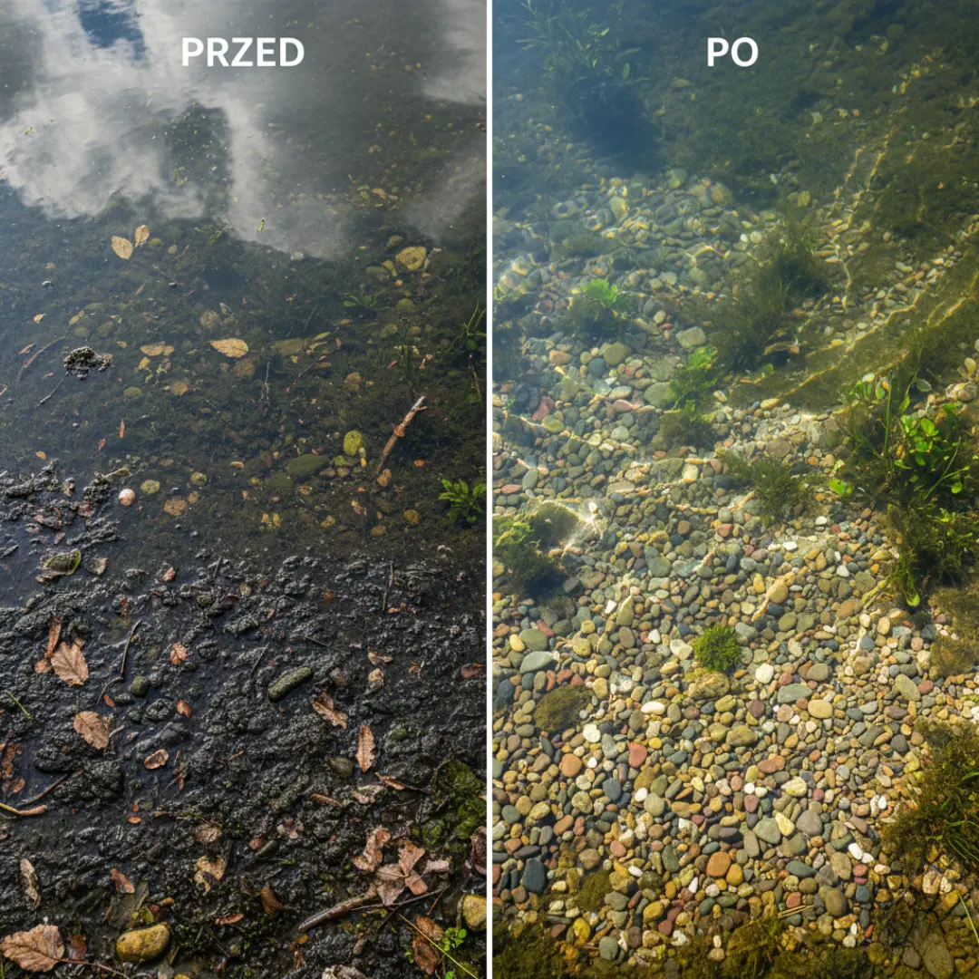 Oczko wodne po zastosowaniu BioMe — klarowna, czysta woda