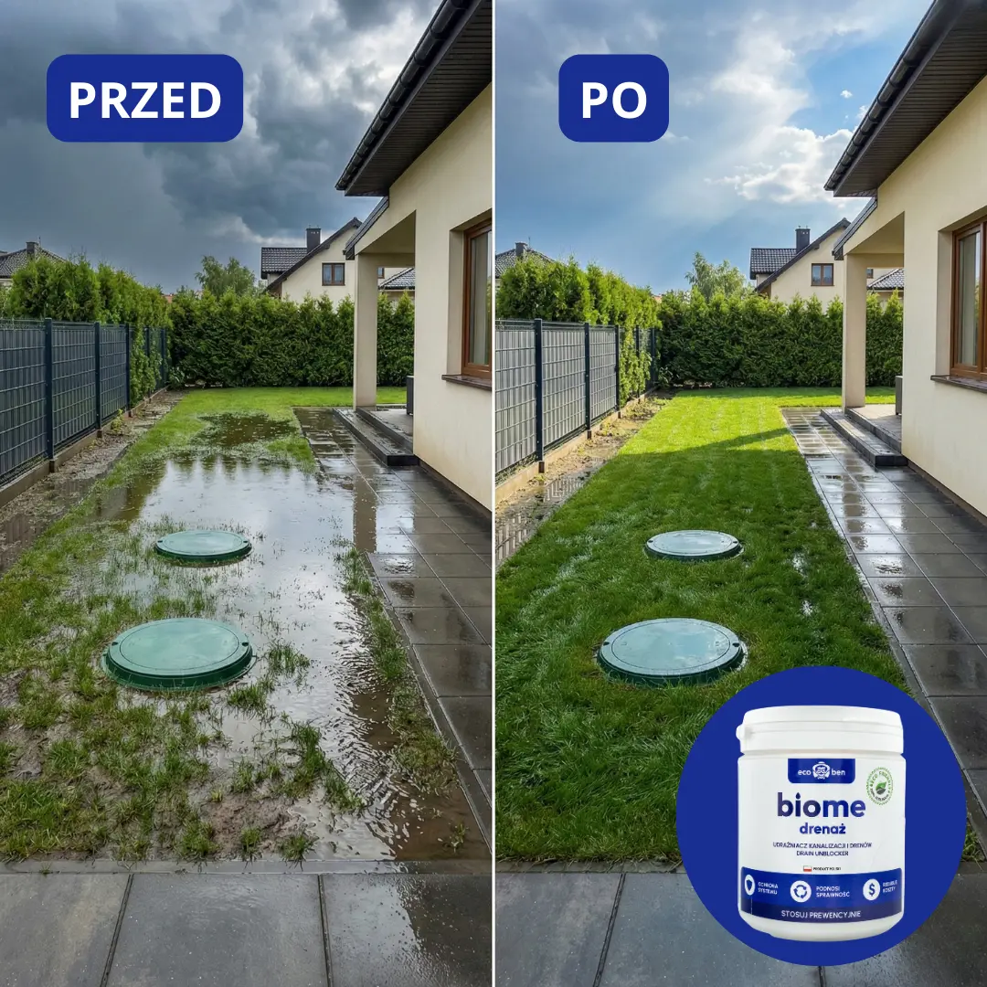 Zatkany drenaż oczyszczalni — biomata w rurze, efekt PRZED zastosowaniem BioMe drenaż