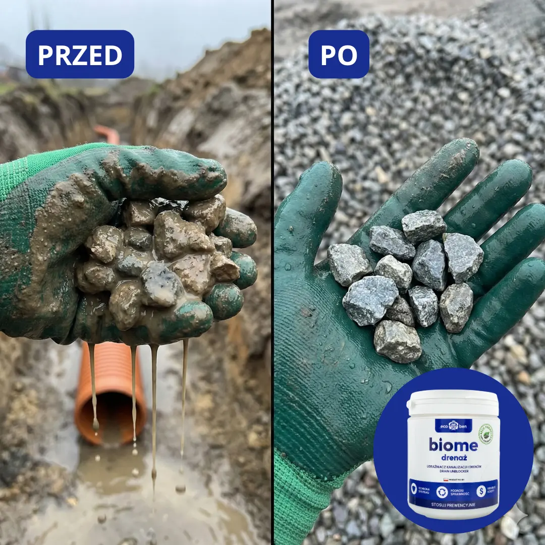 Efekt zastosowania BioMe drenaż — udrożniony drenaż oczyszczalni