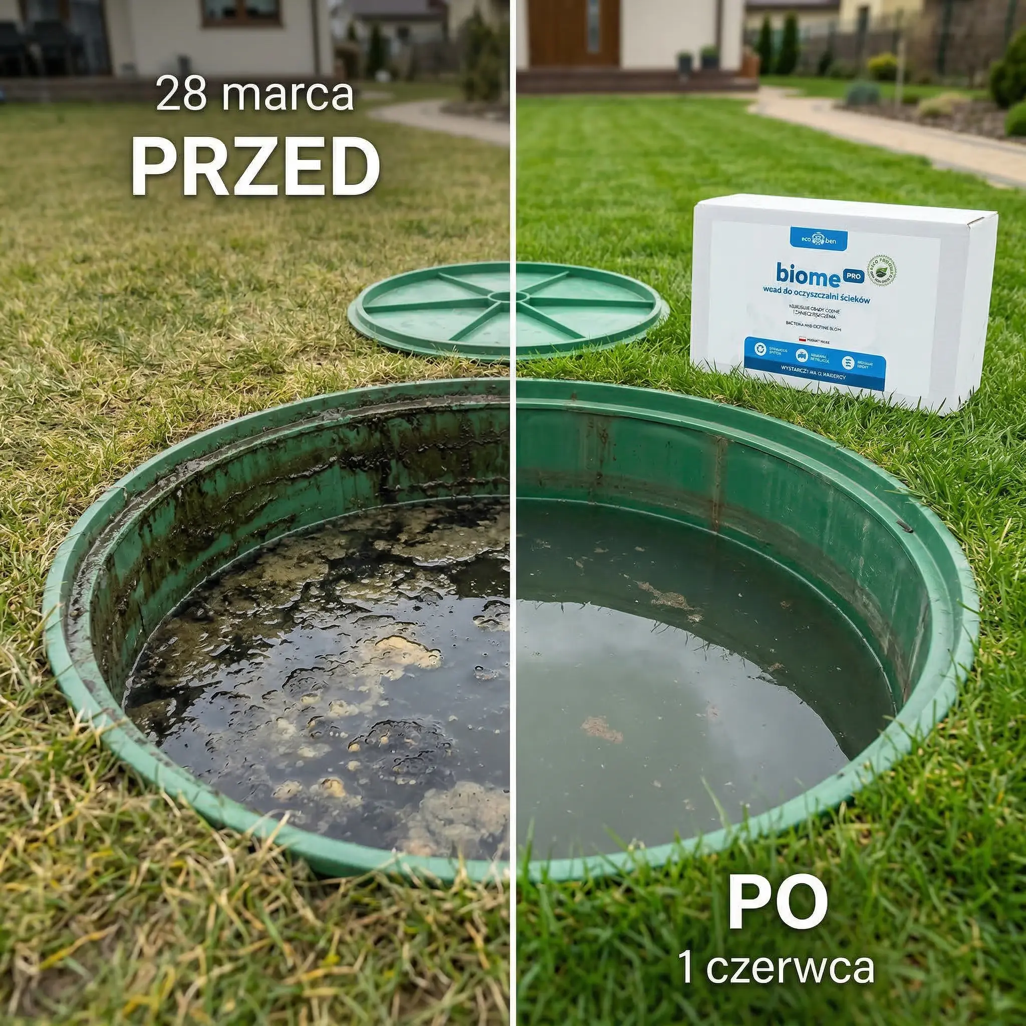 BioMe PRO Wsad do oczyszczalni — przed i po zastosowaniu