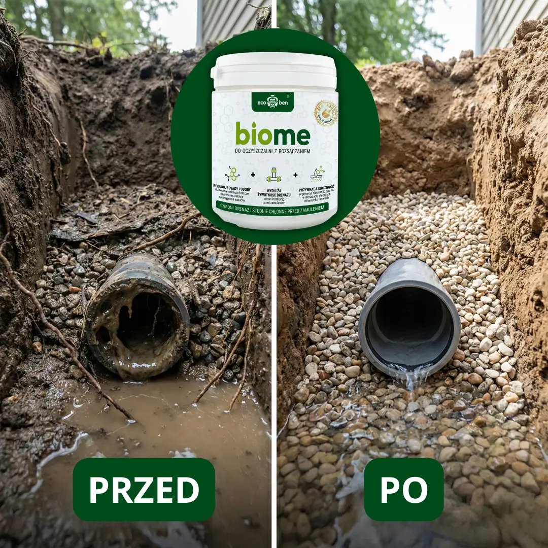 BioMe do oczyszczalni z rozsączaniem – efekt przed i po zastosowaniu
