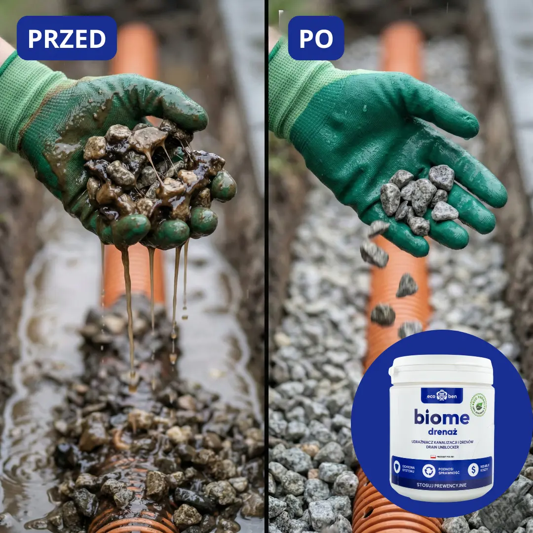 BioMe drenaż – udrażniacz kanalizacji i drenów — drenaż przed i po