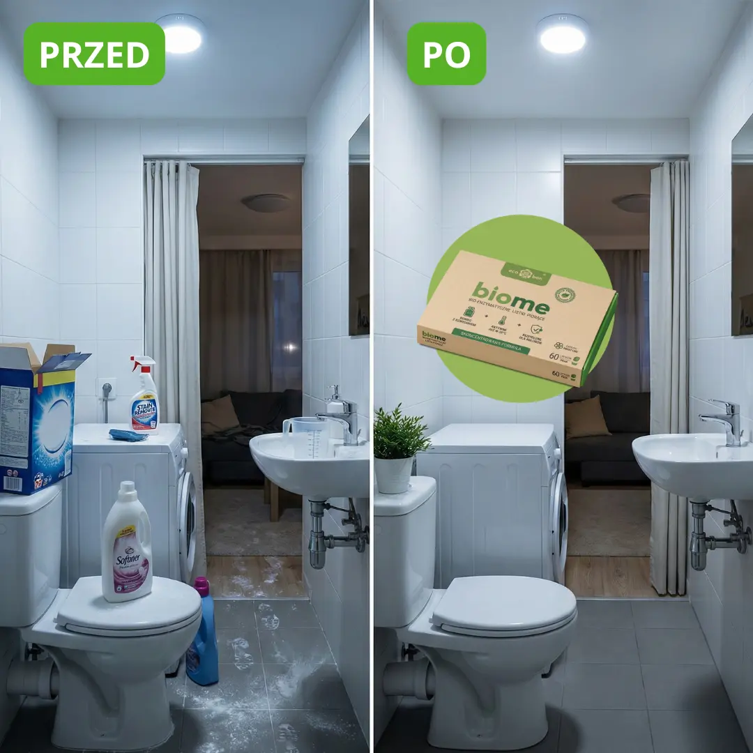 Listki Piorące BioMe — efekt prania przed i po 2