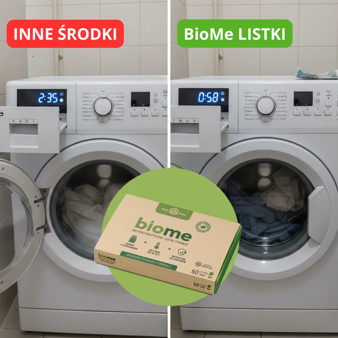 Listki Piorące BioMe — efekt prania przed i po 3