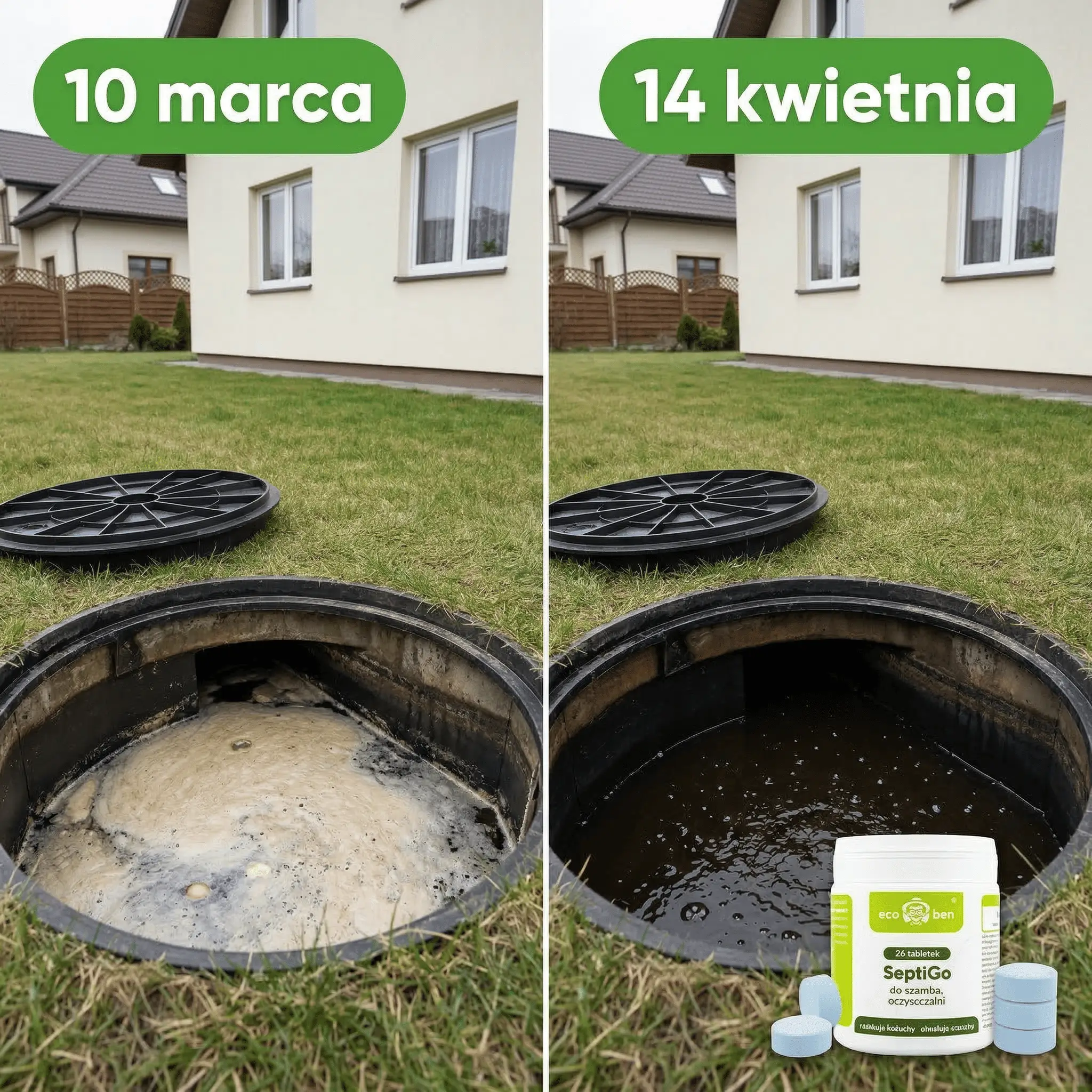Tabletki SeptiGo efekt przed i po — eliminacja osadów w oczyszczalni