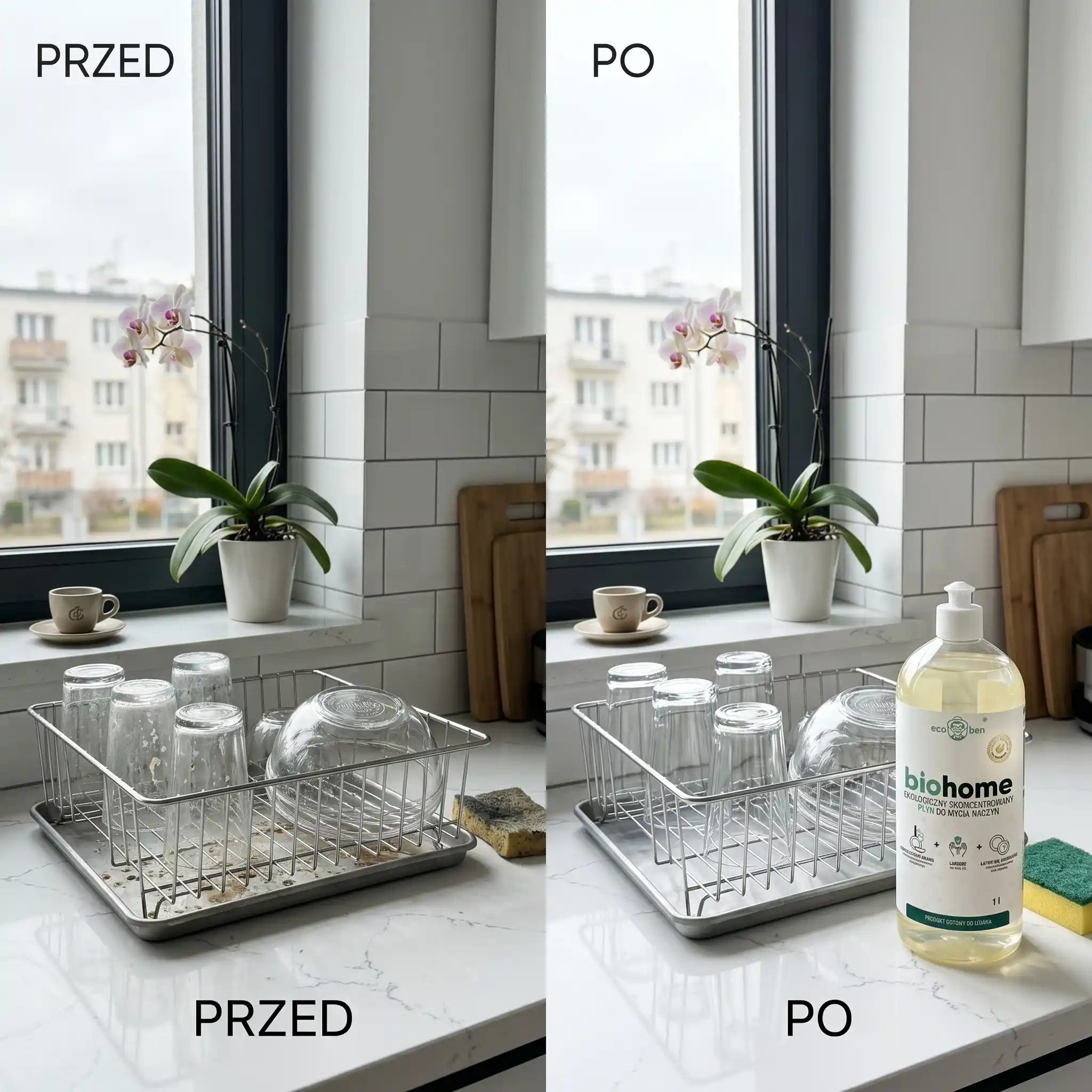 BIOHOME Płyn do Mycia Naczyń – efekt przed i po, zdjęcie 2