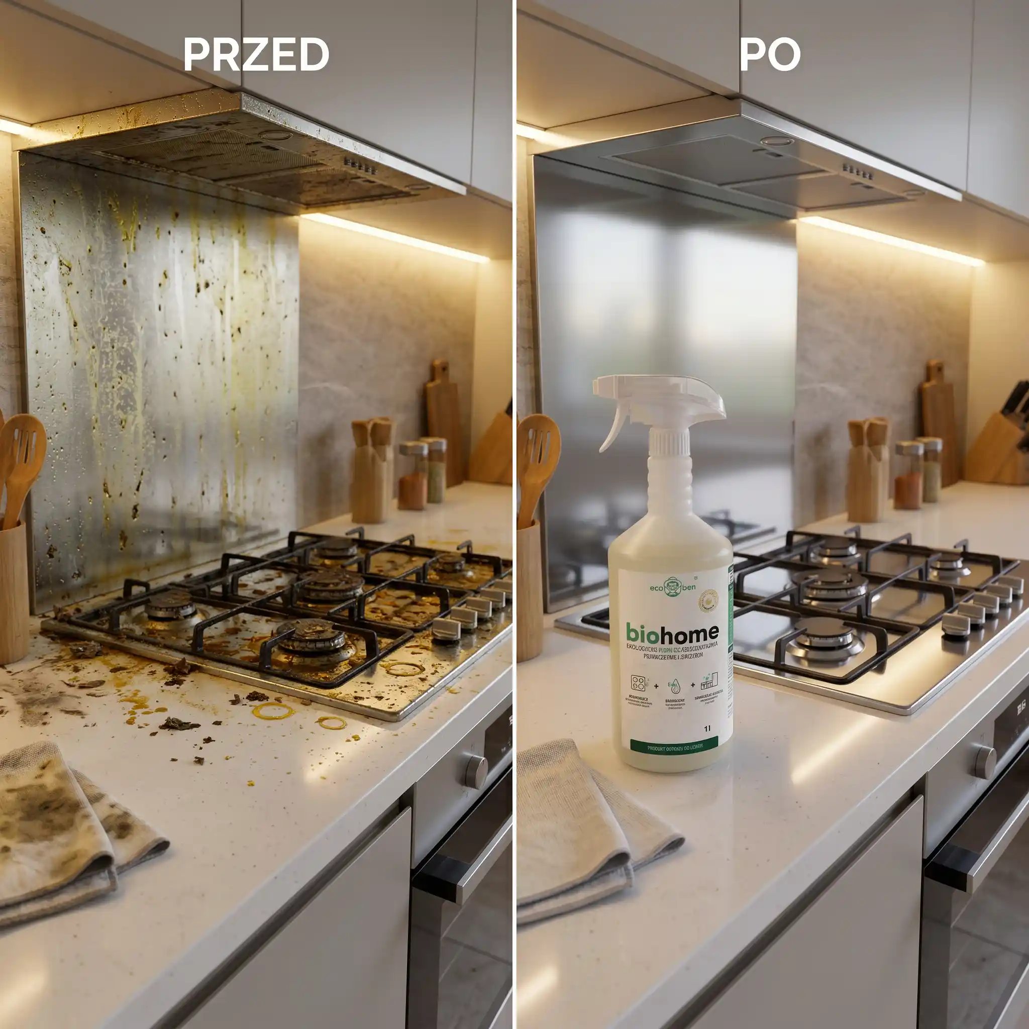 BIOHOME Odtłuszczacz – okap kuchenny przed i po, zdjęcie 4